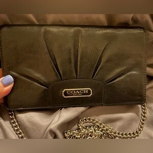 Coach Black Patent Evening Wallet with Gold Chain